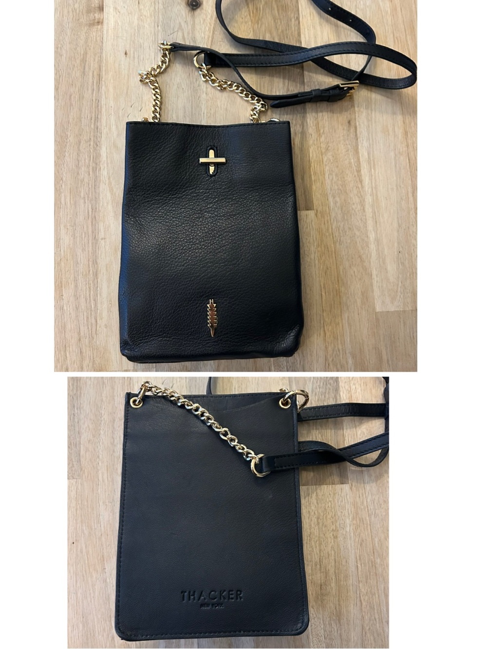 THACKER New York Pippa Cross Body Bag Leather Black Toggle